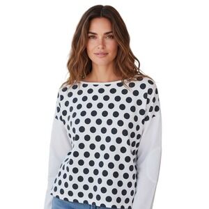 GO Couture Women Long Dolman Sleeves Elbow Patch Sweater Small White‎ Black NWOT